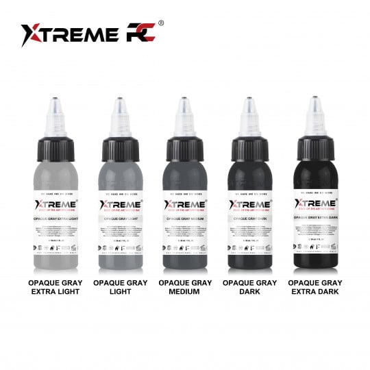 XTreme Ink Tattoofarbe - Opaque Gray Set (5 x 30 ml)